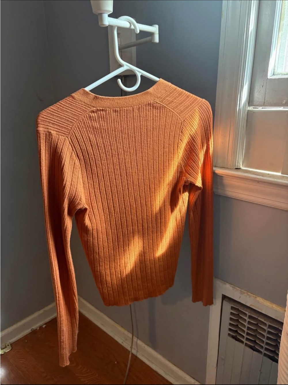 Madewell Ribbed Button-Front Cardigan in Rust - Picture 5 of 7